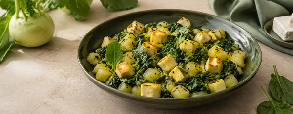 Kohlrabi mit Spinat und Panir