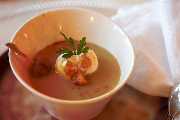 Maronischaumsüppchen mit Leinsamencräcker