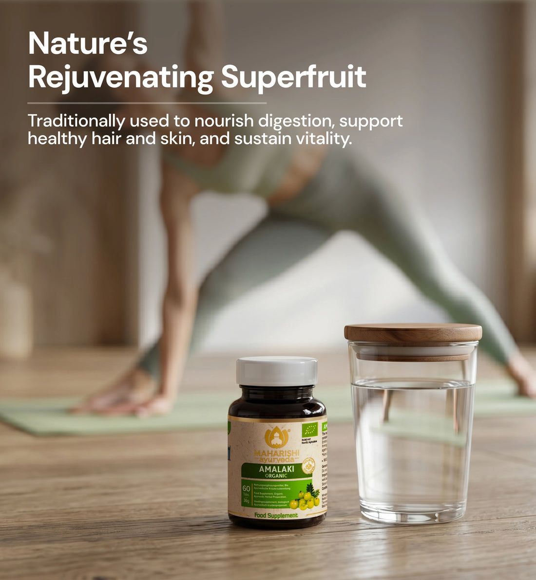Amalaki Organic supplement with water for daily wellness