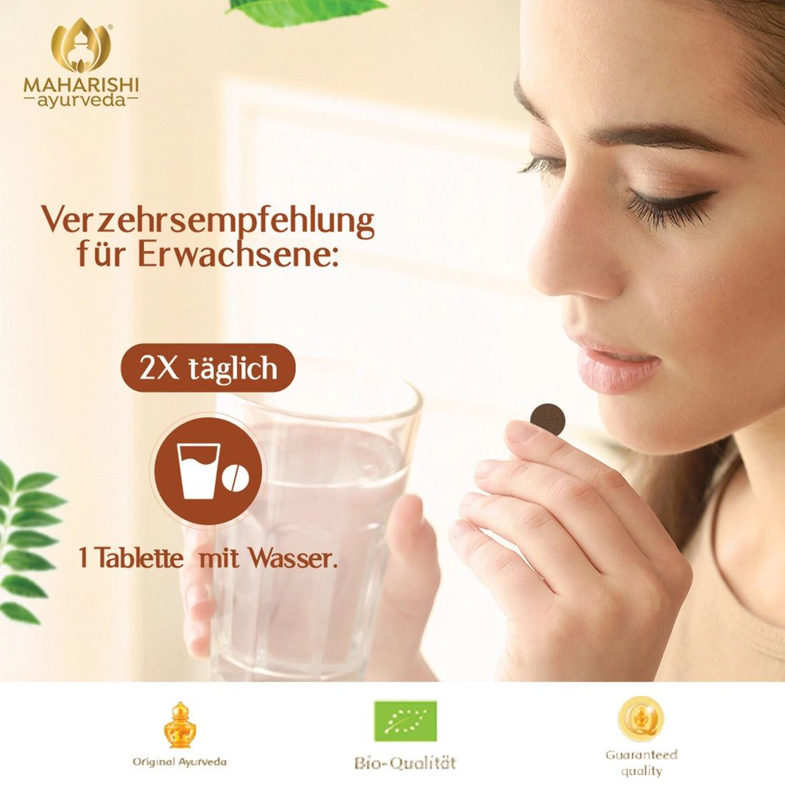Verzehrempfehlung für Neem Bio Tabletten mit Wasser