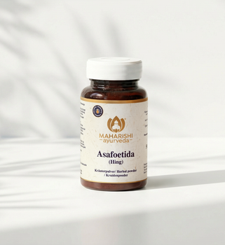 Asafoetida Hing Kräuterpulver im Maharishi Ayurveda Glas