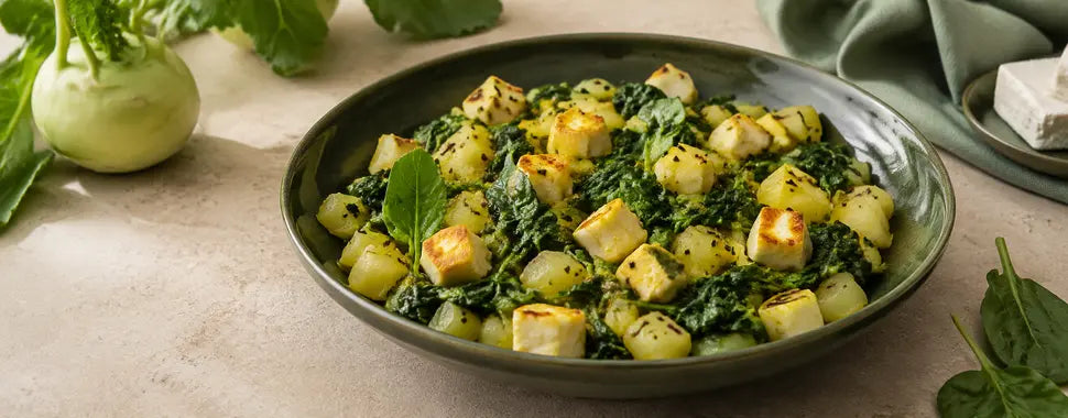 Kohlrabi mit Spinat und Panir